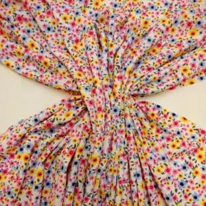 Crinkle Fabric Faux Cotton Feel Dolly Mixture Ivory Pink Blue