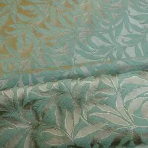 Curtain Fabric Satinized Frothy Ferns Aqua Grey