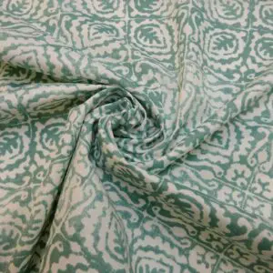 Curtain Fabric Canvas 4 Leaf Clover Ivory Aqua
