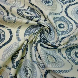 Curtain Fabric Canvas Mandala Print Ivory Teal