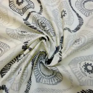 Curtain Fabric Canvas Mandala Print Ivory Grey
