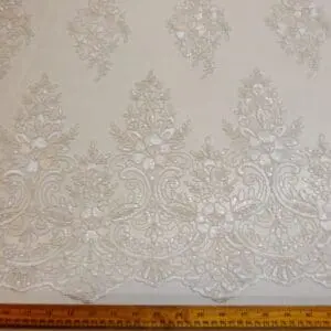 Lace Fabric Bridal Scalloped Sequinned English Snow Drop Ivory