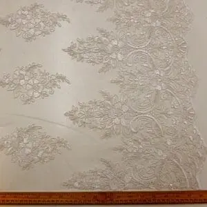 Lace Fabric Bridal Scalloped Sequinned English Snow Drop Ivory
