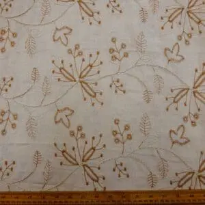 Linen Look Fabric Suiting Embroidered Lilly Laser Oatmeal Tan