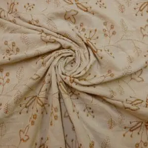 Linen Look Fabric Suiting Embroidered Lilly Laser Oatmeal Tan