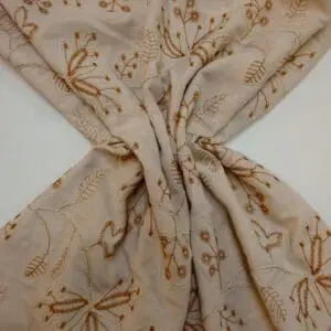 Linen Look Fabric Suiting Embroidered Lilly Laser Oatmeal Tan