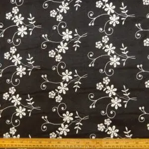 Linen Look Fabric Suiting Embroidered Anglais Floral Black Ivory