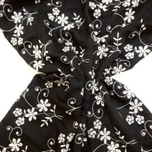 Linen Look Fabric Suiting Embroidered Anglais Floral Black Ivory