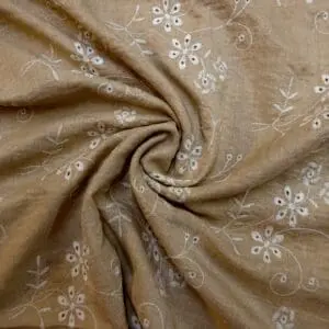 Linen Look Fabric Suiting Embroidered Anglais Floral Natural Beige
