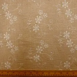 Linen Look Fabric Suiting Embroidered Anglais Floral Natural Beige