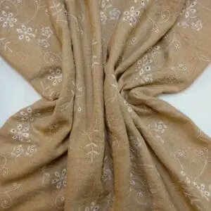 Linen Look Fabric Suiting Embroidered Anglais Floral Natural Beige