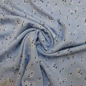 Linen Look Fabric Suiting Light Weight Sprig Cluster Floral Blue