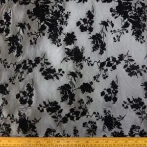 Mesh Netting Fabric Flocked Russian Blooms Black