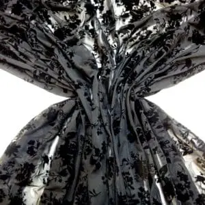 Mesh Netting Fabric Flocked Russian Blooms Black