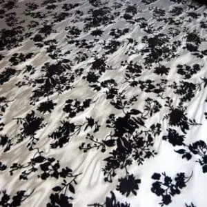 Mesh Netting Fabric Flocked Russian Blooms Black