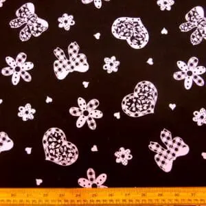 Cotton Print Fabric Stretch Distilled Flower Black Pink