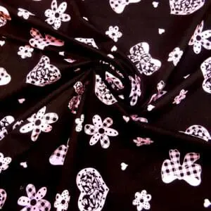 Cotton Print Fabric Stretch Distilled Flower Black Pink