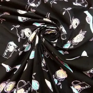 Cotton Print Fabric Stretch Ebony Pumps Black Pink
