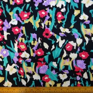 Crepe De Chine Fabric Ravello Fiesta Floral Black Multi