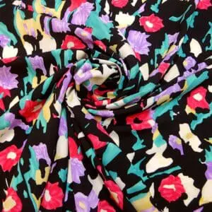 Crepe De Chine Fabric Ravello Fiesta Floral Black Multi