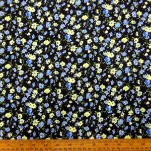 Crepe De Chine Fabric Vienna Violas Yellow Blue Black