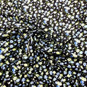 Crepe De Chine Fabric Vienna Violas Yellow Blue Black