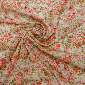 Crepe De Chine Fabric Oleander Florals Pink Ivory