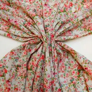 Crepe De Chine Fabric Oleander Florals Pink Ivory