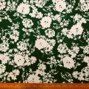 Crepe De Chine Fabric Floral Bilbao Blooms Green White