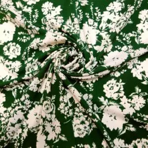 Crepe De Chine Fabric Floral Bilbao Blooms Green White
