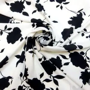 Crepe De Chine Fabric Shadow Flower Black White