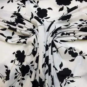 Crepe De Chine Fabric Shadow Flower Black White