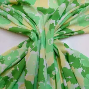 Crepe De Chine Fabric Candy Floss Botanical Green/Yellow