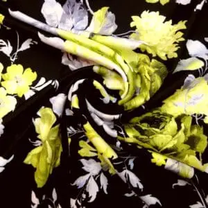 Scuba Jersey Fabric Greek Golden Blooms Black Yellow