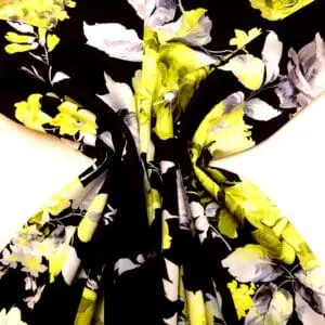 Scuba Jersey Fabric Greek Golden Blooms Black Yellow