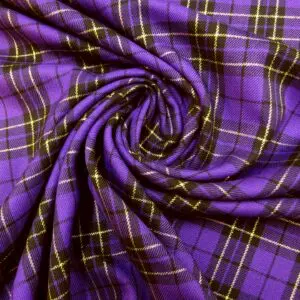 Suiting Fabric Tartan Macbeth Gold Glitter Purple