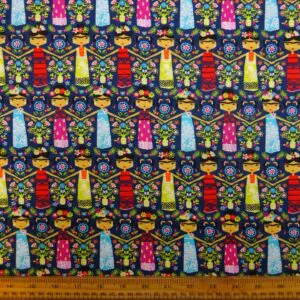 Cotton Fabric Dashwood Craft Cotton Polynesian Dolls Navy