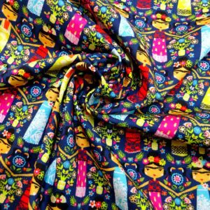Cotton Fabric Dashwood Craft Cotton Polynesian Dolls Navy