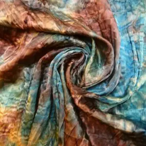 Satin Fabric Pleated Creased Shiny Brown/Teal