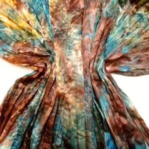 Satin Fabric Pleated Creased Shiny Brown/Teal