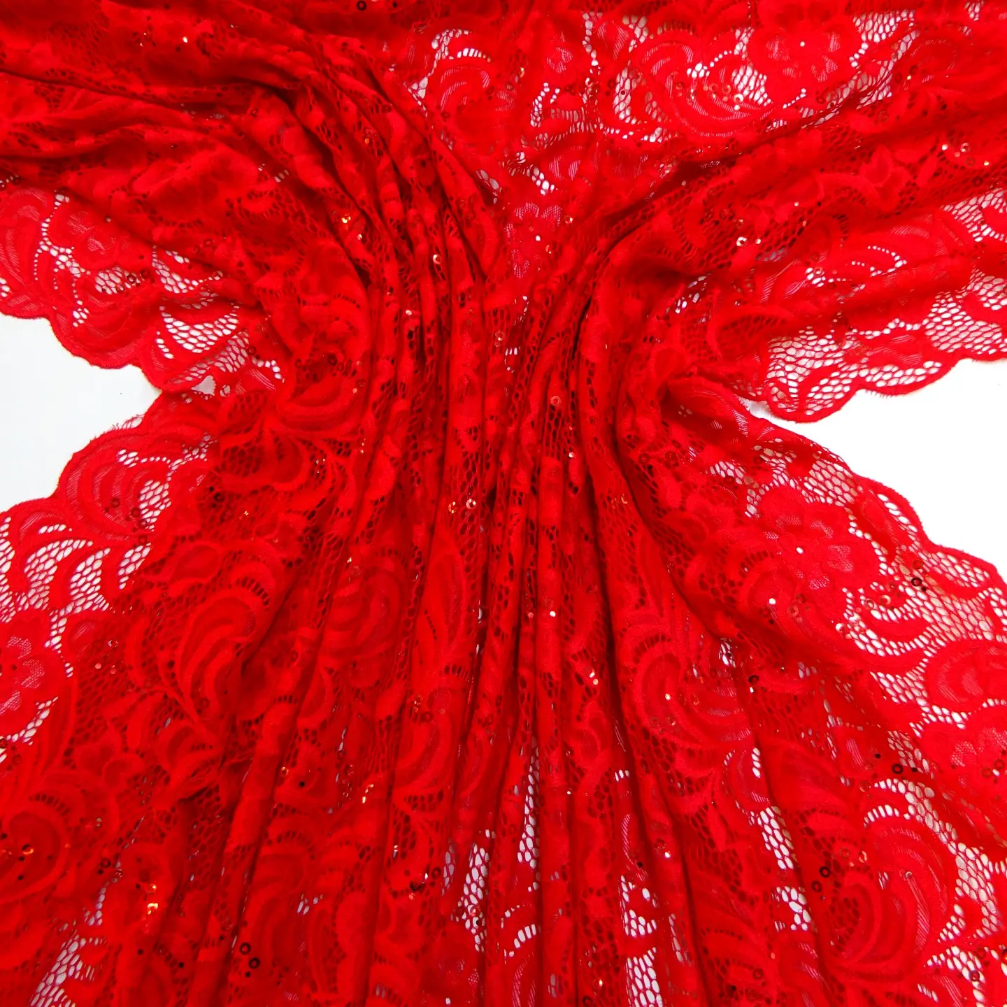 Lace Fabric Heavy With Sequins Tennessee Red