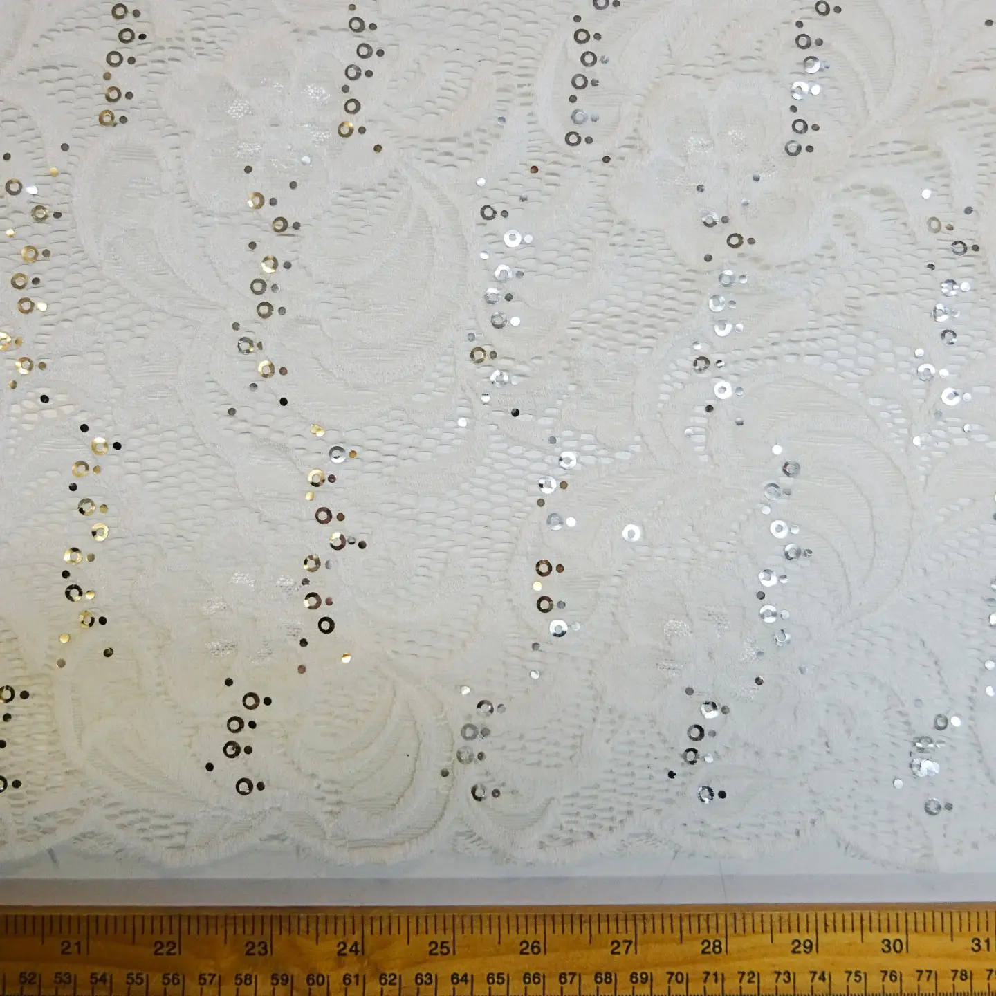 Lace Fabric Heavy With Sequins Tennessee Ivory