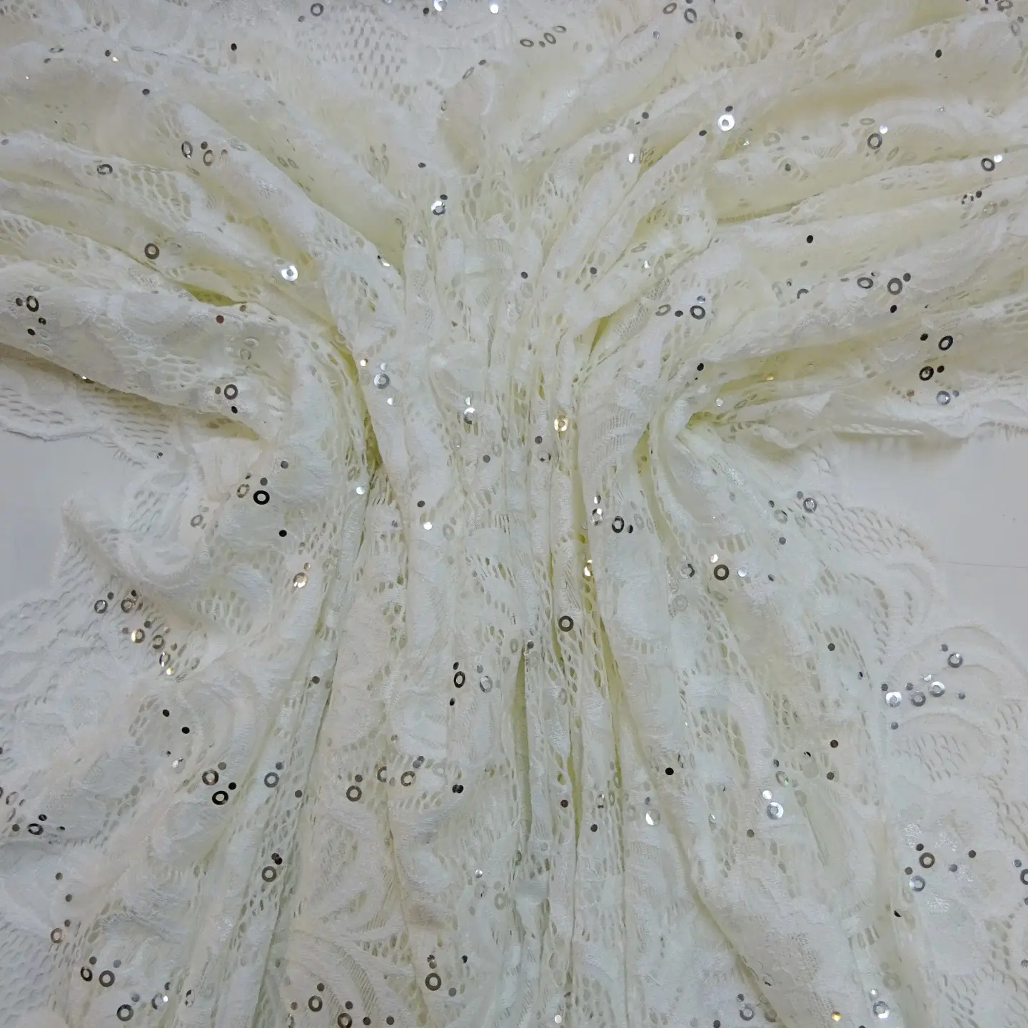 Lace Fabric Heavy With Sequins Tennessee Ivory