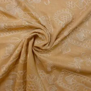 Linen Look Fabric Soft Flowing With Embroidery Honey Sand
