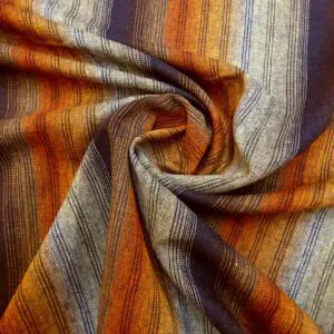 Linen With Bamboo Viscose Fabric Savoy Stripe Copper Beige Aubergine