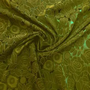 Satin Fabric Begonias In Paris Khaki/Sage
