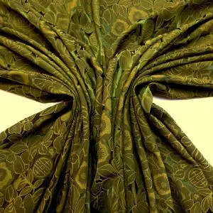 Satin Fabric Begonias In Paris Khaki/Sage