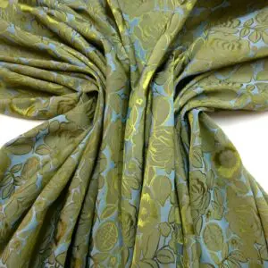 Satin Fabric Begonias In Paris Dusky Blue/Sage