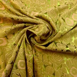 Satin Fabric Begonias In Paris Sage/Gold
