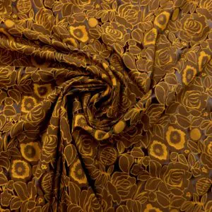 Satin Fabric Begonias In Paris Brown/Amber